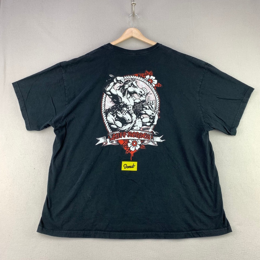 Donut Media Buff Horses Graphic T-Shirt Mens 3XL Black Short Sleeve Crew Tee